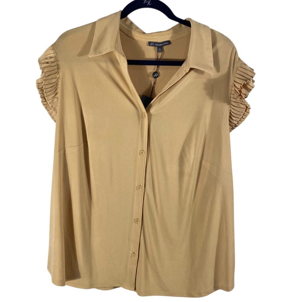 Adrianna Papell   Short sleeve Button-Up Blouse with Ruffled sleeves Sz 2X